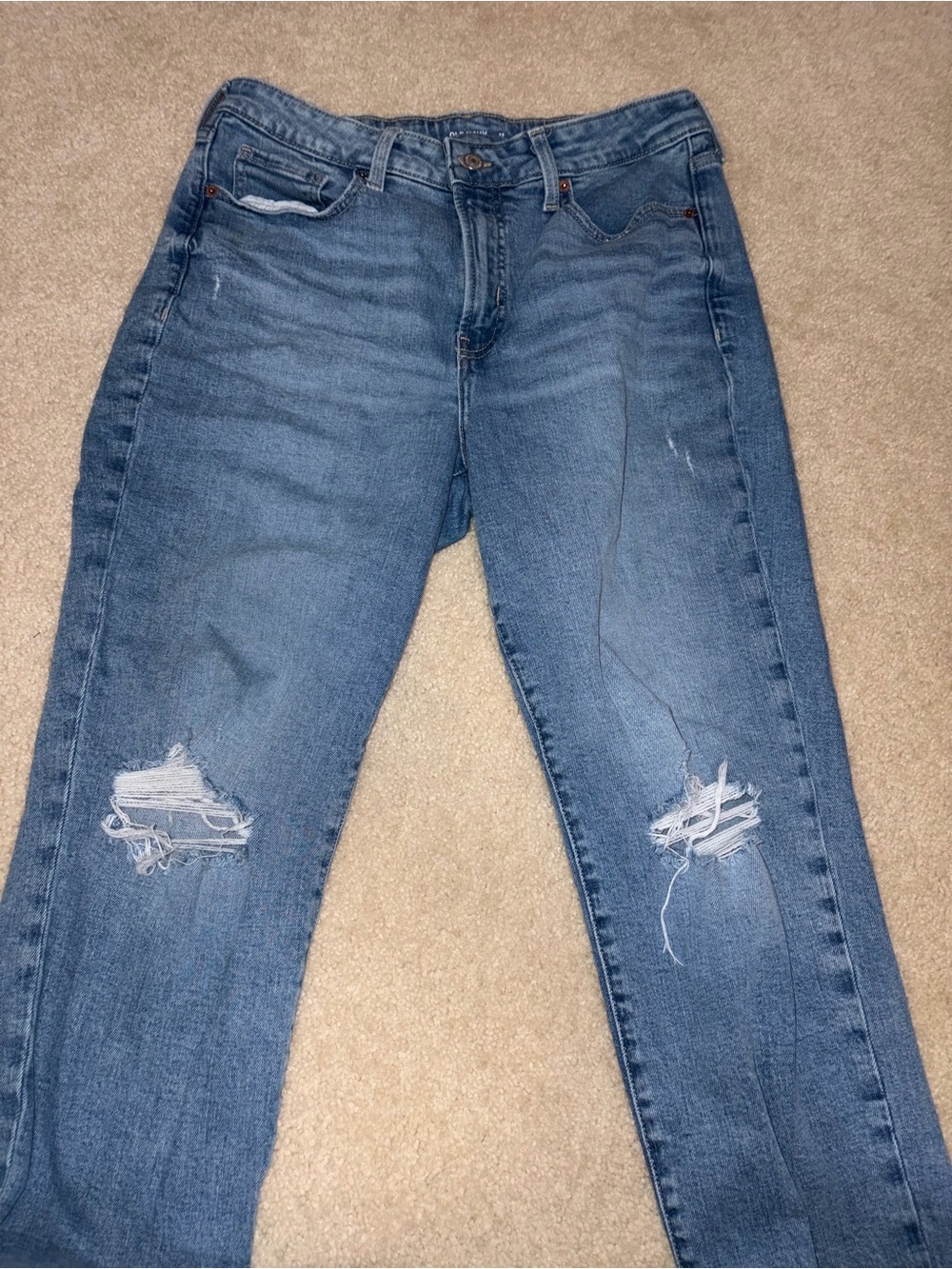 Women's Blue Distressed Jeans Staight Leg